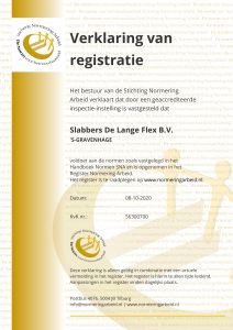 Certificaat Verklaring van registratie voor Slabbers De Lange